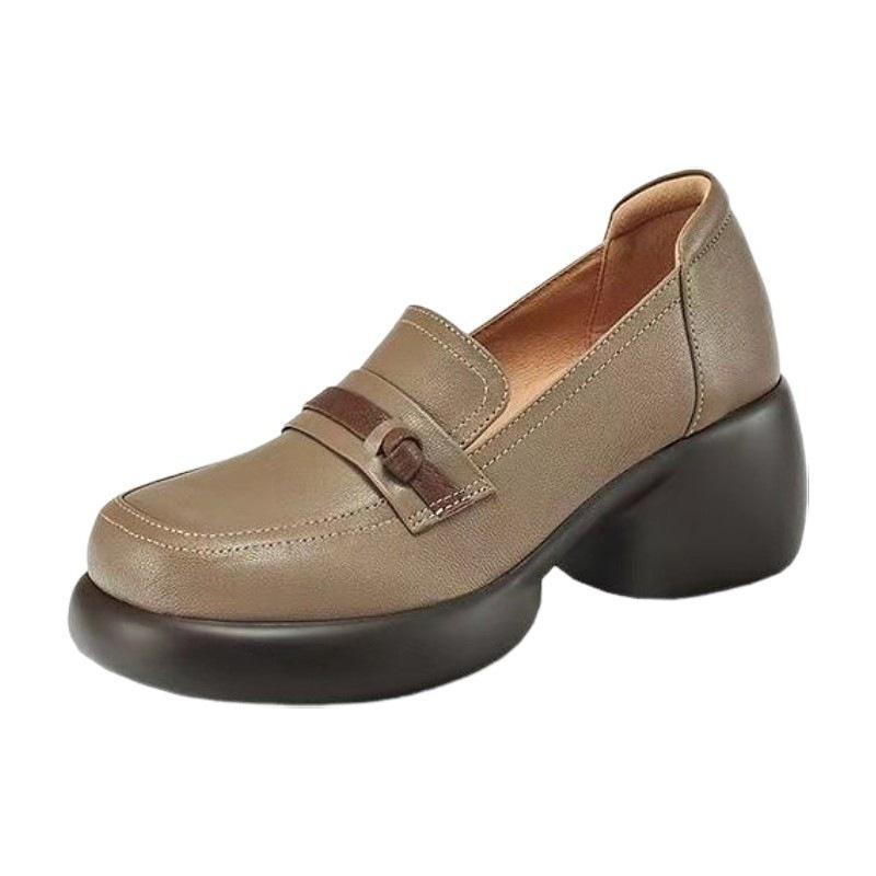 Retro platform small leather shoes new autumn single shoes lazy soft leather high heel thick heel