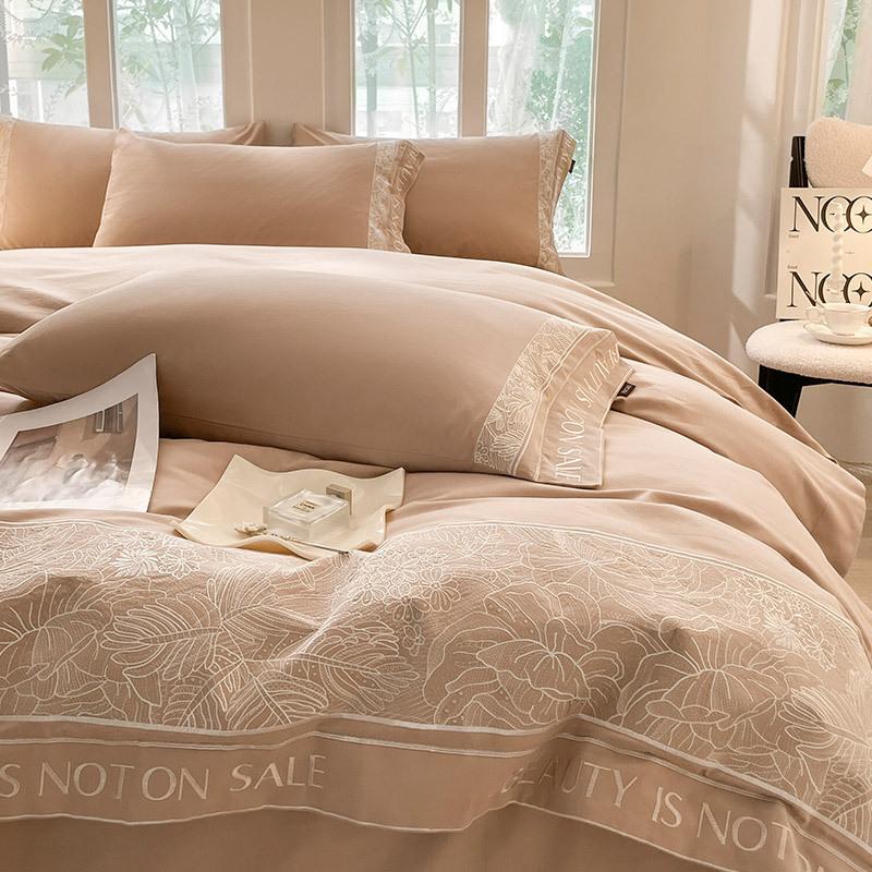 Cotton Thickened And Ground 4Pcs Set, Pure Cotton Warm Mattress, Solid Color Long-Staple Cotton Solid Color Embroidery