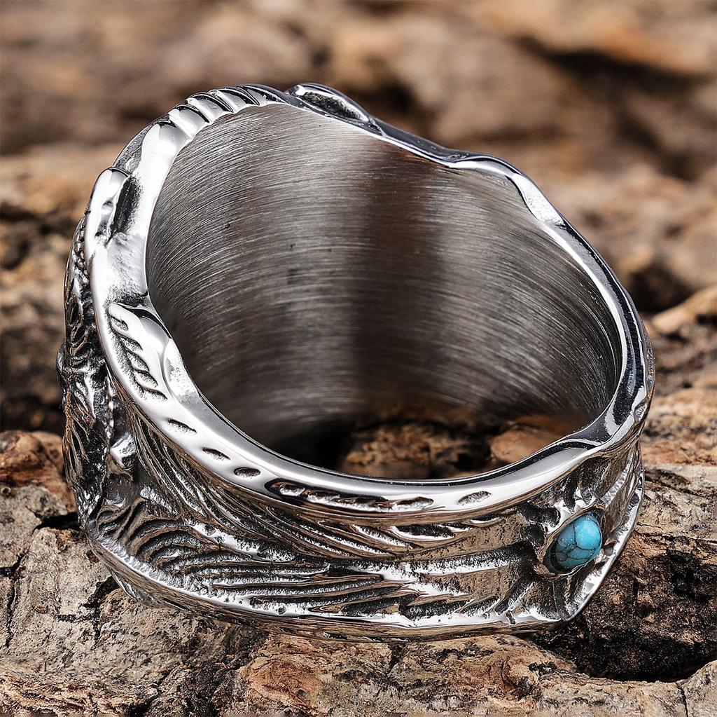 Ring, Personalized Engraved Turquoise Ring, Eagle Blue Turquoise Men'S Ring Holder