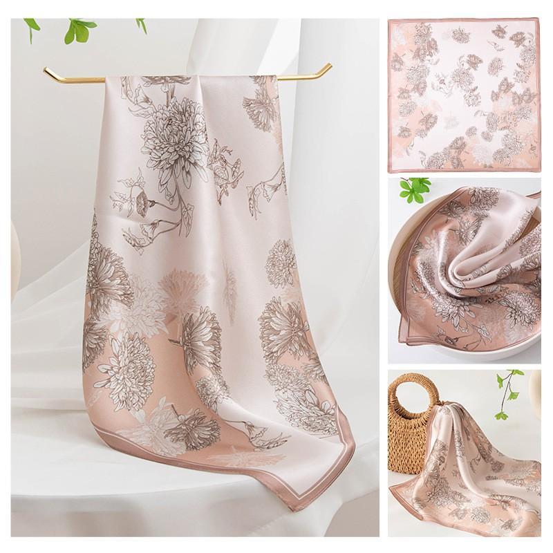 Mulberry Silk Square Scarf Women Green Neckerchief Versatile Decorative Gift