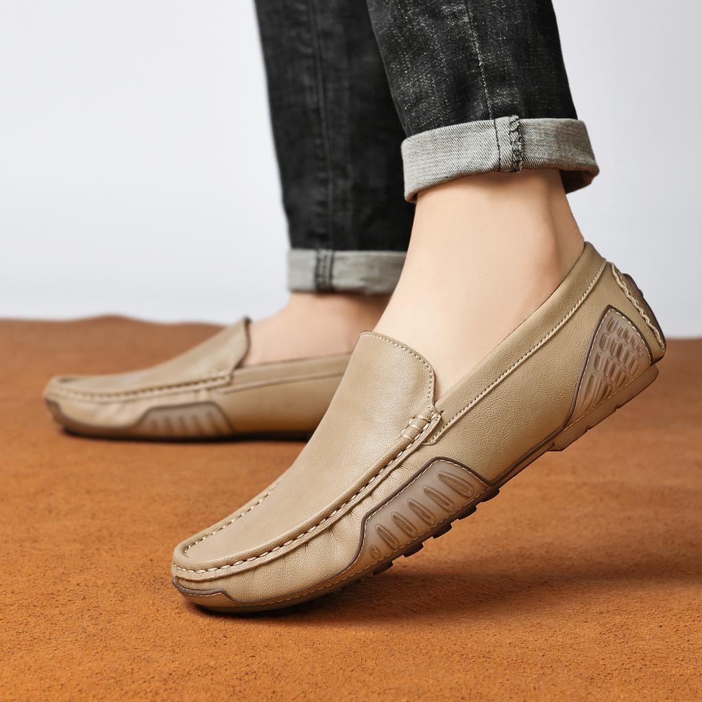 Large size leather Doudou shoes trendy breathable casual leather shoes one pedal driving trendy shoes