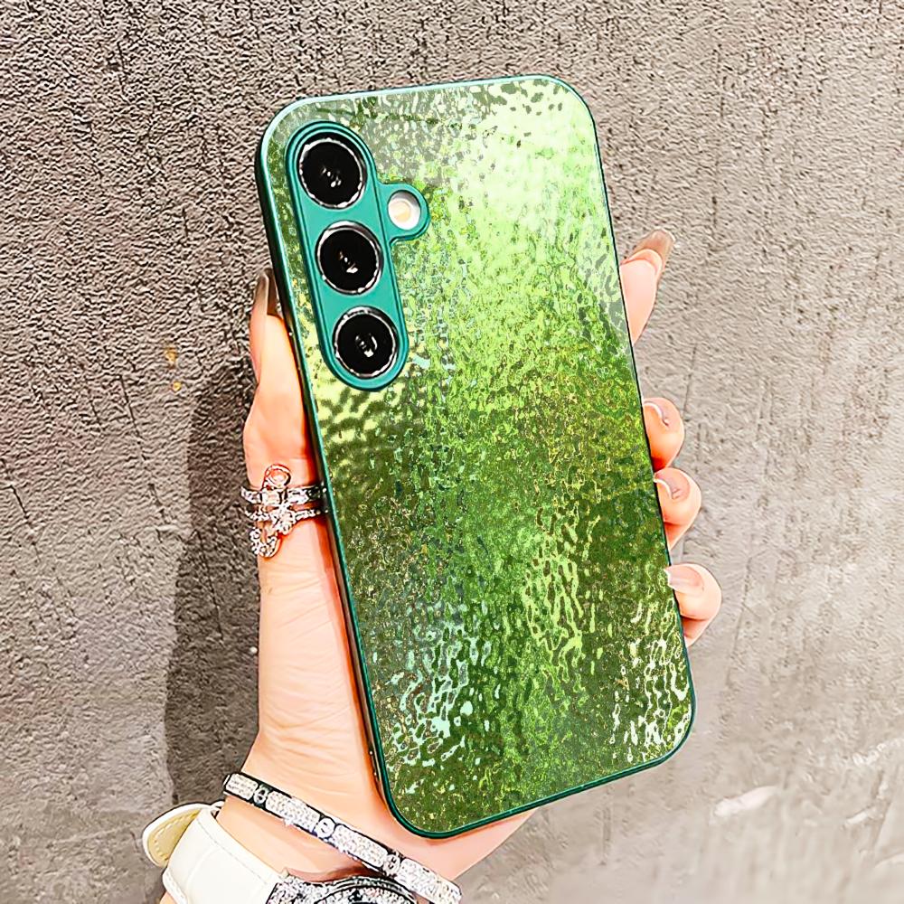 Luxury-lite glass Pattern Glass PhoneCase for Samsung Galaxy S26 S25 S24 S23 S22 FE Ultra Plus Built-in glass green Exquisite