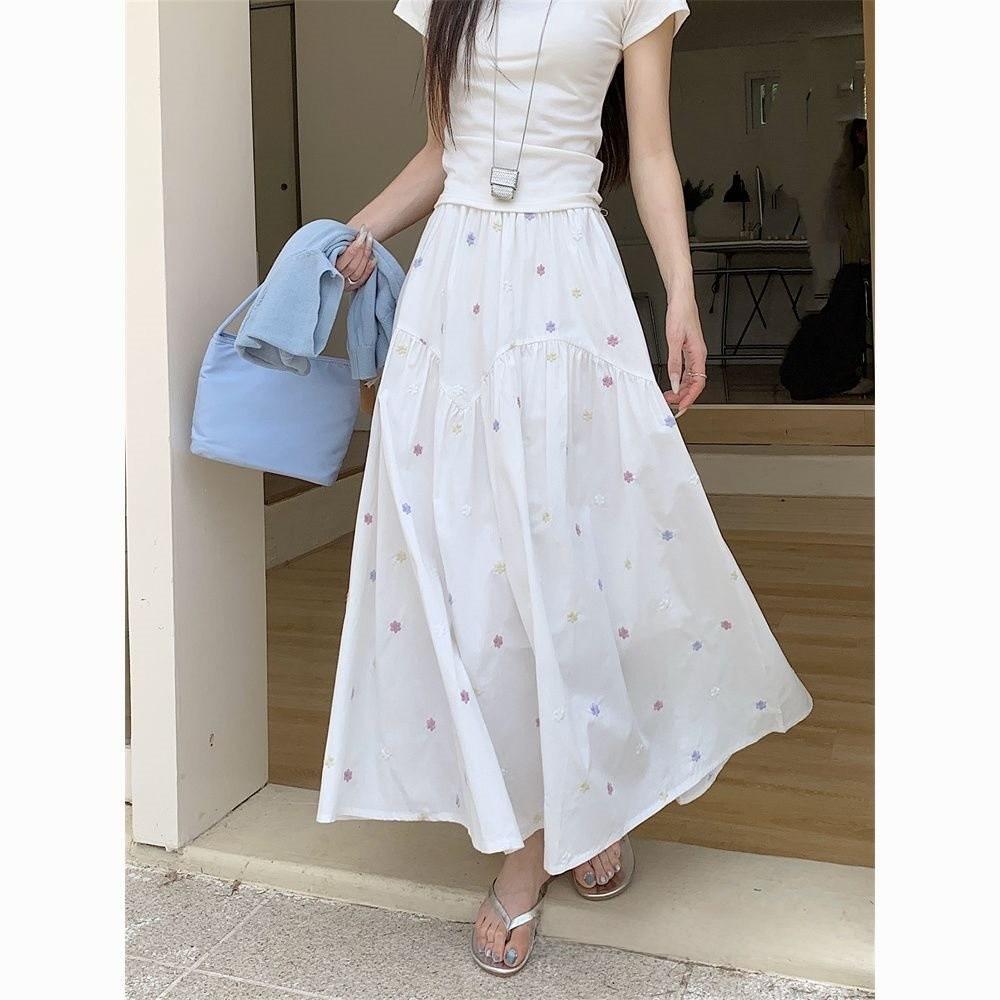 Cotton Blended Floral Midi Skirt With High Waist For Spring Summer Fashion Collection