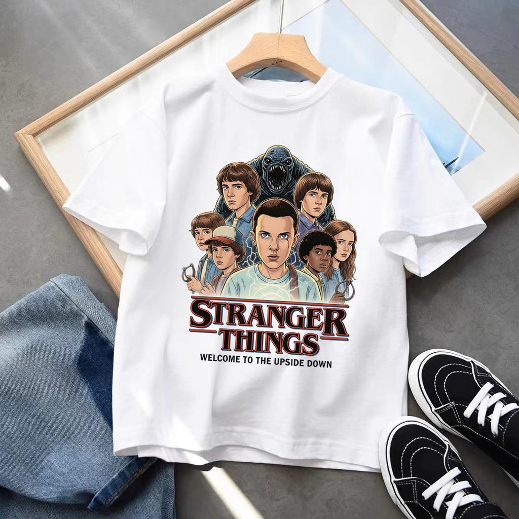 Boys and Girls Demogorgon Hawkins Top Stranger Things Childrens Cartoon Print Pure Cotton Tshirt 2026 Summer Round Neck