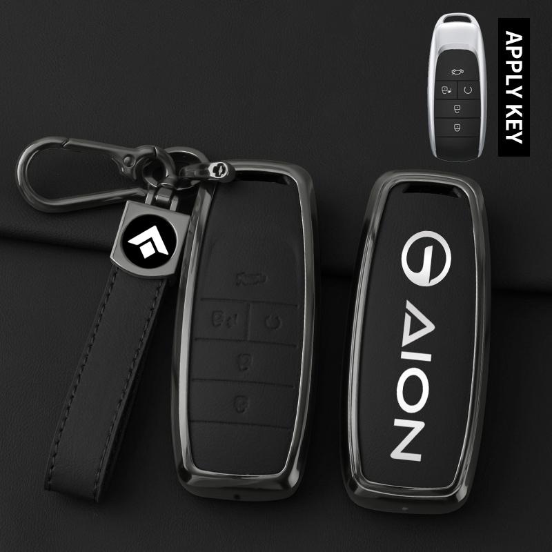 Metal Leather Car Key Cover Case For Gac Aion Y Plus S V Lx Ia5 Smart Remote Protector Shell Holder Fob Keychain Accessories