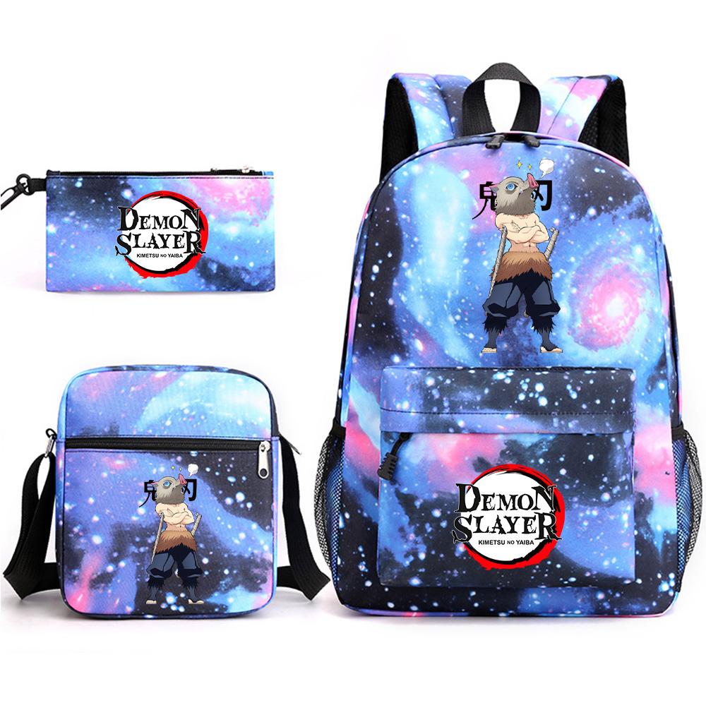 3Pcs/set Anime Demon Slayer Printed Backpack with Shoulder Bag Pencil Case for Teenager Student Boy Girl Large Capacity Waterproof Schoolbag