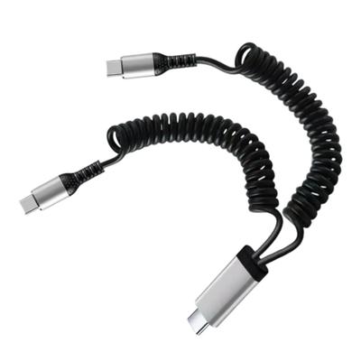 2 In 1 USB A & Type C Car Charging Cable with Stretchable Spring Charging Data Cable for Multiple Devices
