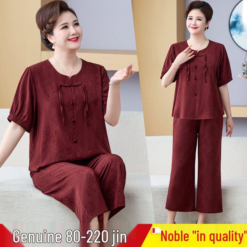 

Women s Plus Size Cotton Sateen Chinese Style Two-Piece Summer Suit XL (85-100 lbs)