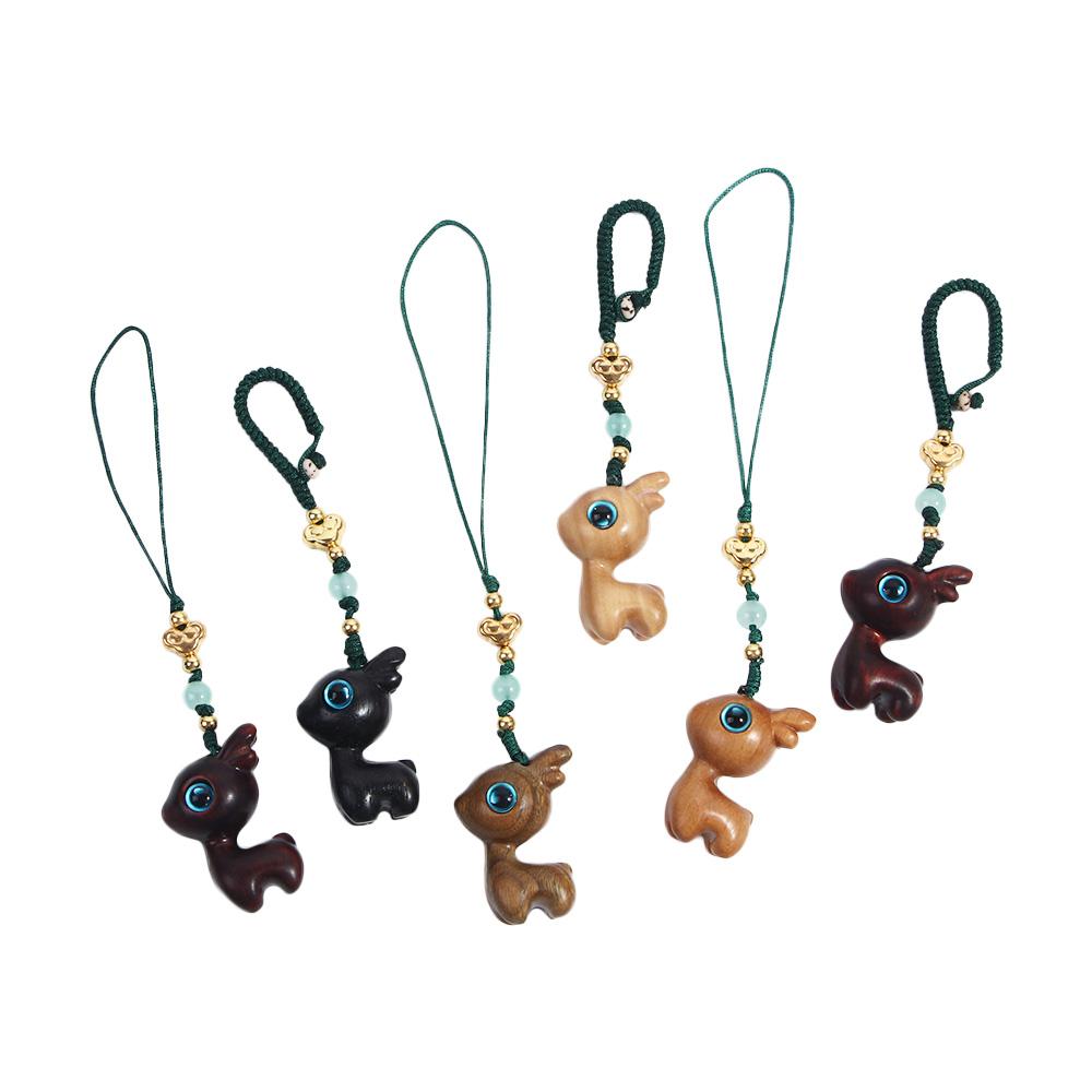 Key Chain Lanyard Handmade Rope Deer Bag Pendant Mobile Phone Chinese Style Key Ring Wood Key Chain