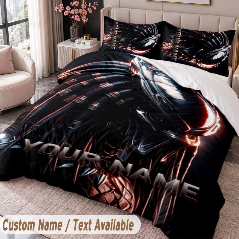 Custom Name Text 3Pcs Bedding Set Predator Duvet Cover And Two Pillowcases