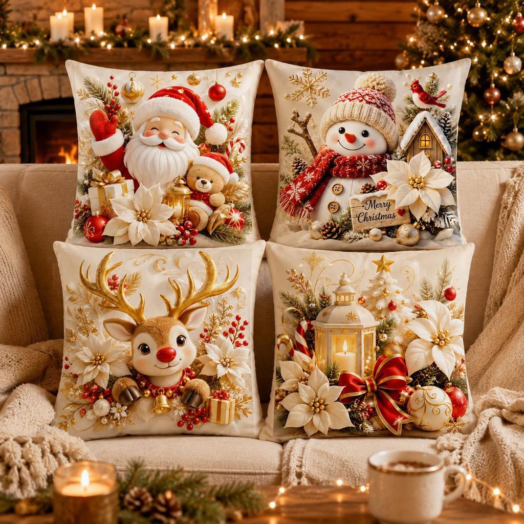 Christmas Throw Covers 1818 Inch Set of 4, Holiday Cushion Cases for Couch Decor, Inserts Not Included