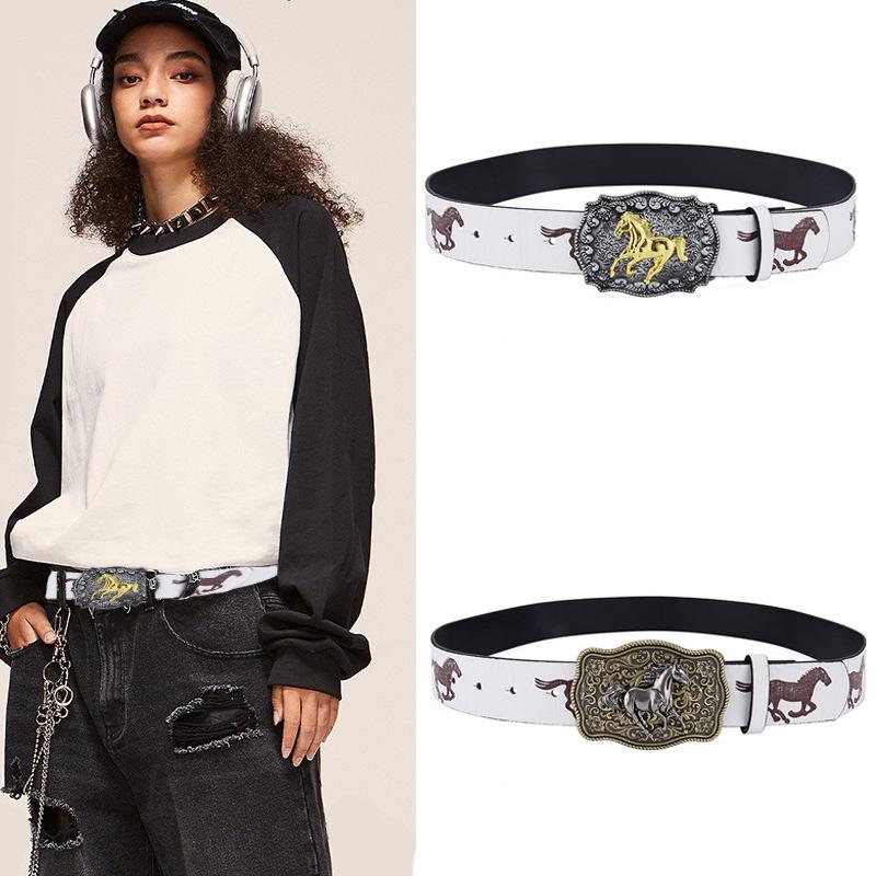 Women's European Punk Rivet Eyelet PU Belt - Trendy Decorative Jeans Accessory