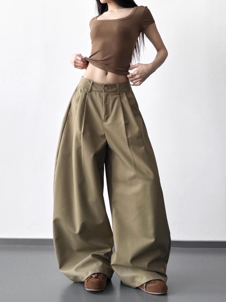 Spring 2026 Fashion: Women's High-Waisted Lazy Style Wide-Leg Khaki Pants
