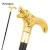 Bastón de Paseo Decorativo de Moda Cabeza de Lobo Dorado Mordiendo Bastón Elegante para Caballero Cosplay Pomo Báculo 92cm