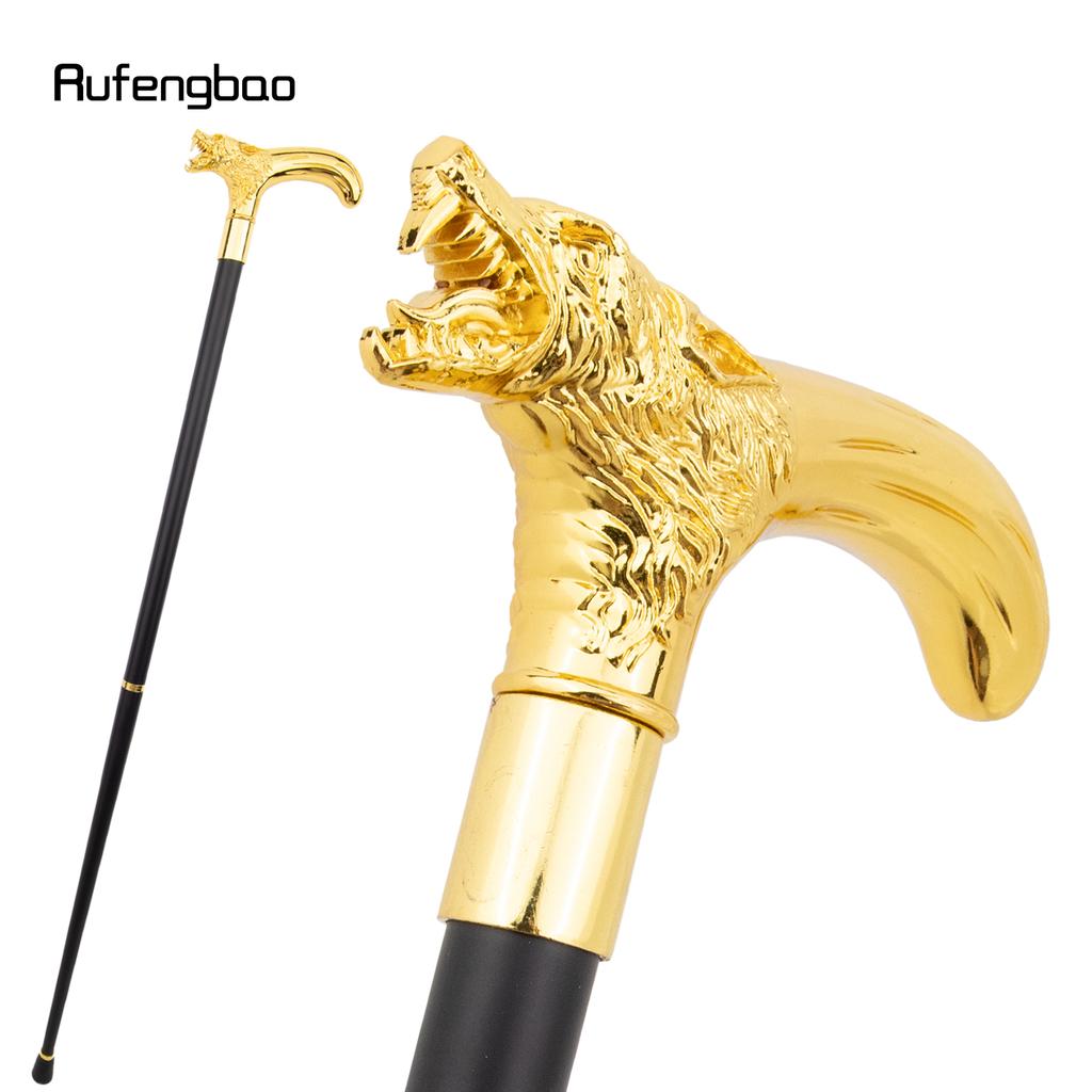 Bastón de Paseo Decorativo de Moda Cabeza de Lobo Dorado Mordiendo Bastón Elegante para Caballero Cosplay Pomo Báculo 92cm