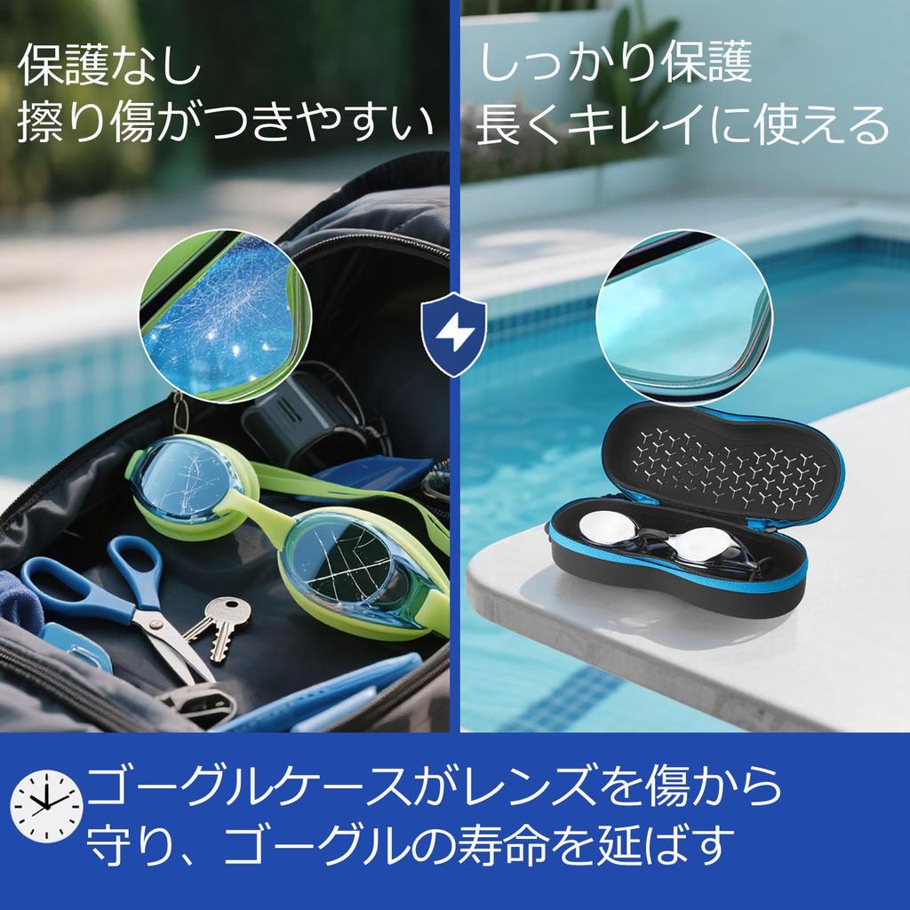 Shelinc Swimming Goggle Breathable Carabiner Easy To Silicone Zipper Closure Case, Design, Included, Carry, (Black)