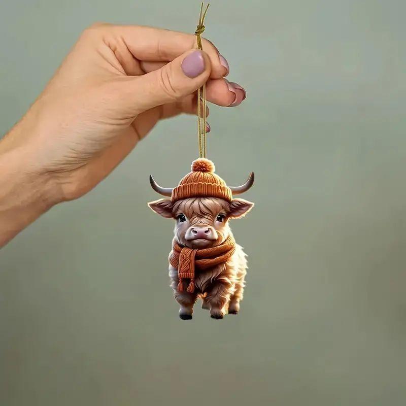 Adorable Cartoon Cow Acrylic Car Pendant Charming Holiday Tree Decoration Home Decor