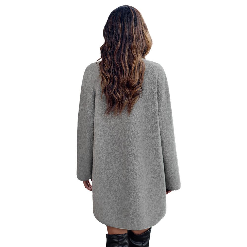 Women's Round Neck Coat Casual Fleece Coat Vintage Solid Color Long Sleeve Single Breasted for Office Party