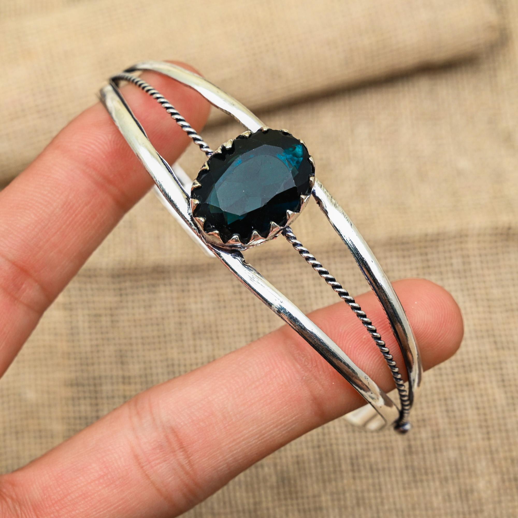 

Indicolite Gemstone Handmade 925 Sterling Silver Jewelry Bangle For Memorial Day