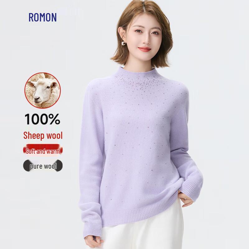 Luomeng Women's 100% Lambswool Mock Neck Sweater