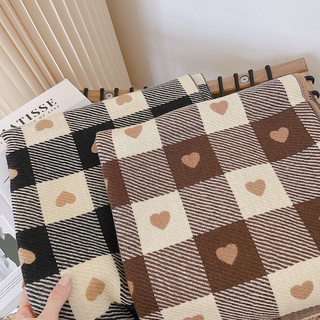 Love Plaid Long Beard Tassel Shawl Autumn and Winter Versatile Imitation Cashmere Scarf Women's Korean Style Scarf