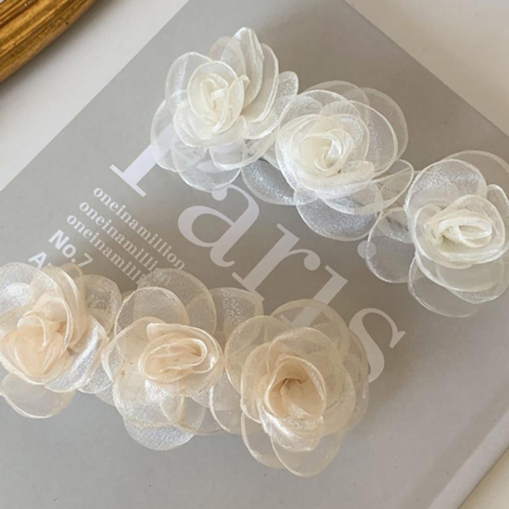

Women s Daily See-Through Rose Three-Blossom Hairpin beige