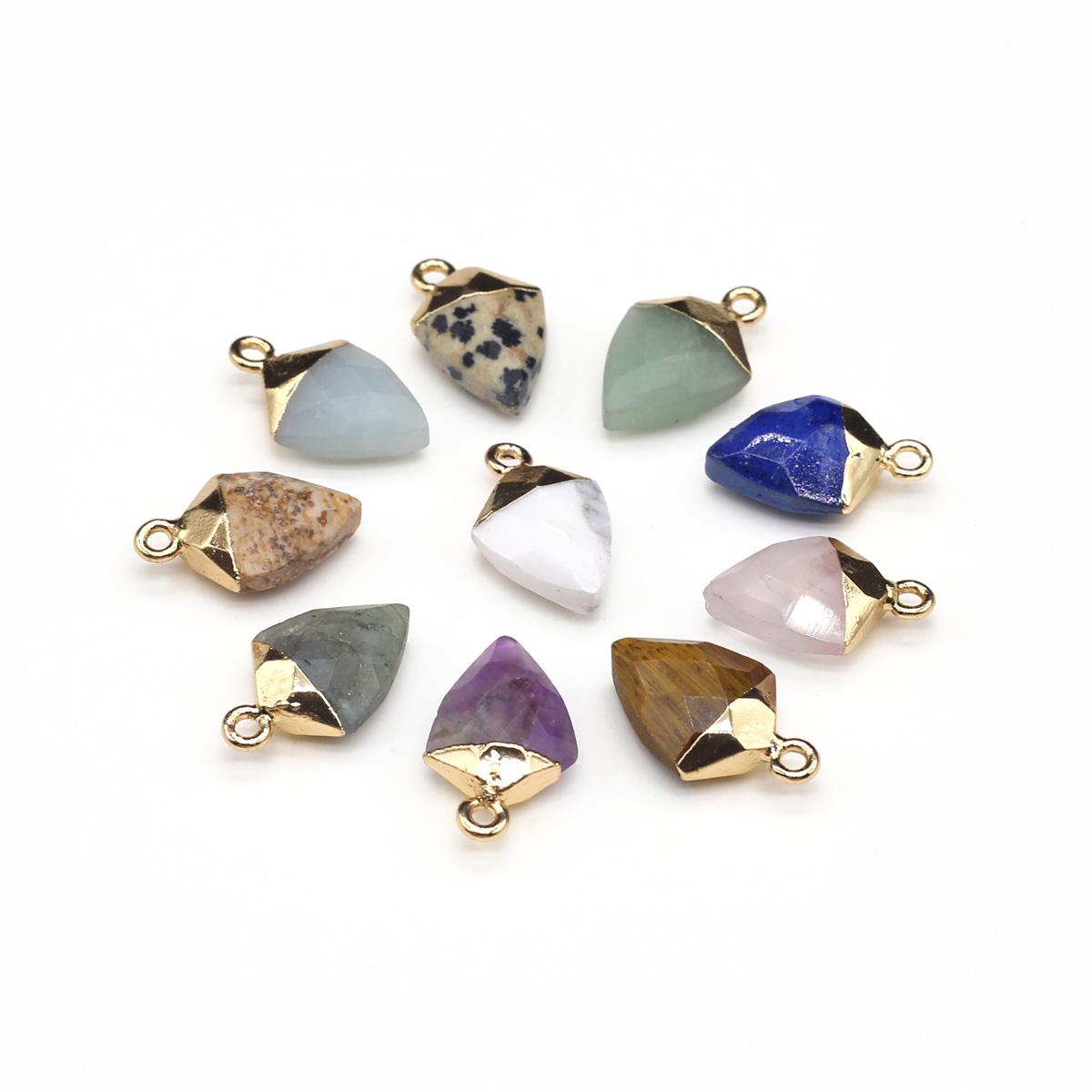 

1 шт., граненый натуральный камень, треугольный кулон, кристалл, розовый кварц, аметист, подвески для изготовления ювелирных изделий, аксессуары для ожерелья «сделай сам», 12 × 19 мм