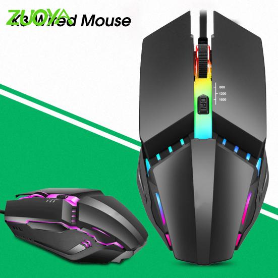 ZUOYA K3 Wired Mouse USB Powered Colorful Lighting Optical Engine High Sensitivity Gaming Mouse for E-sports