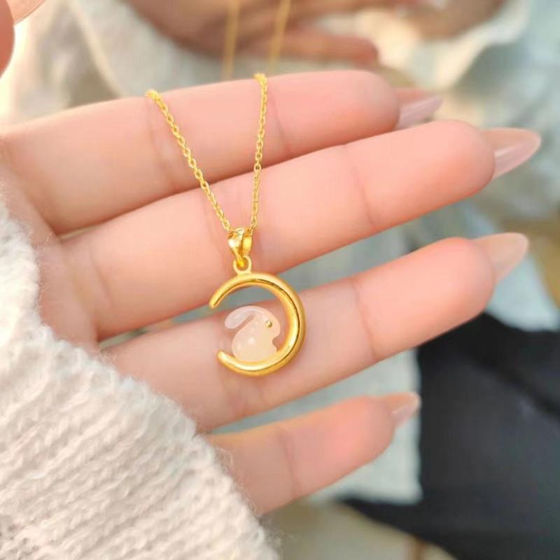 Auspicious Year of The Rabbit In China Necklace Stainless Steel Star Moon Rabbit Niche Design Simple Pendant Cold Wind Necklace