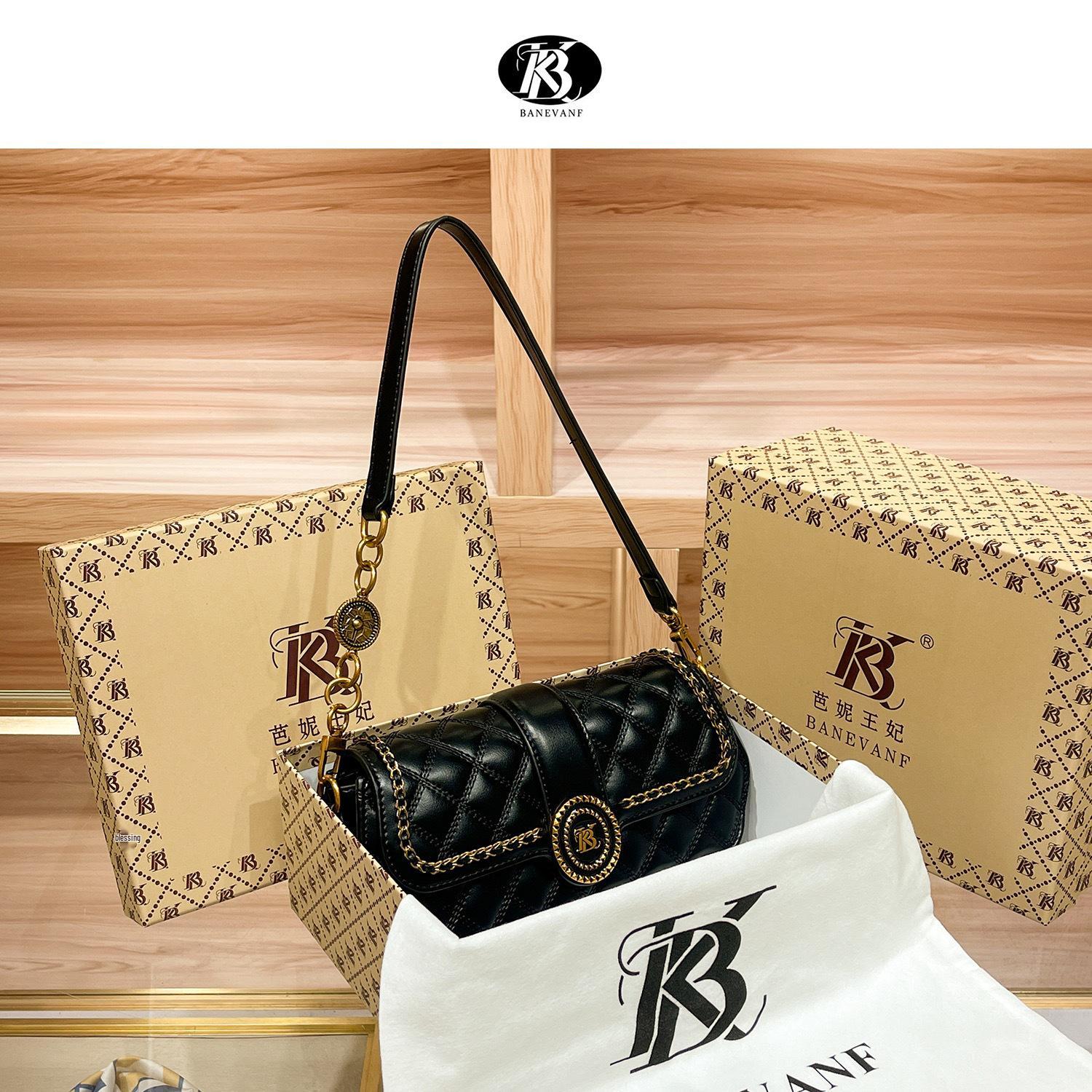 

Bani Princess 2024 Высококачественная сумка через плечо и кроссбоди на цепочке с ромбовидным узором чёрный