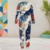 Women Plus Size Two Piece Set Round Neck Long Sleeve Galaxy Printed Cuffed Top And Pants With Pockets