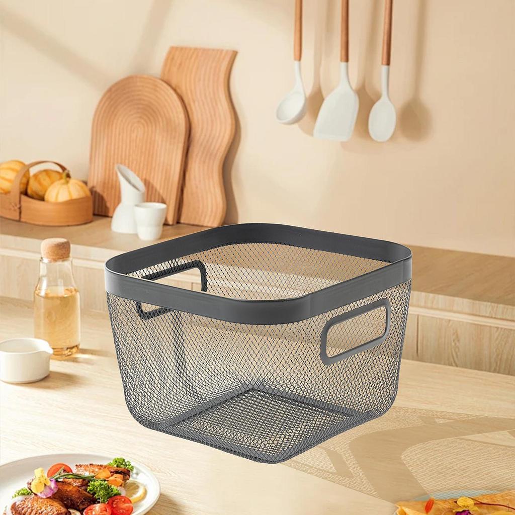 Home Mesh Wire Storage Basket Organizer for Toys Household Toiletries Fruits Black