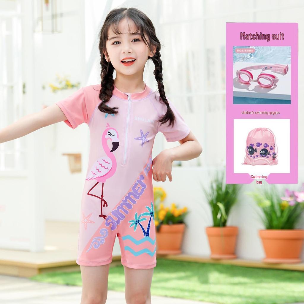 Girls' One-Piece Swimsuit 2024: New Style Boxer Design for Middle and Older Children