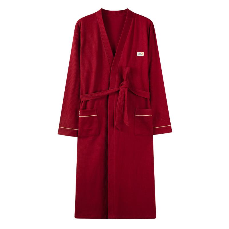 Men'S Pajamas Spring And Autumn Cotton Long-Sleeved Dressing Gown Red Pajamas Men'S Large-Size Bathrobe