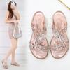 Summer Women's Shoes Rhinestone Sandals Elastic Band Beach Shoes Casual Open Toe Sandalias