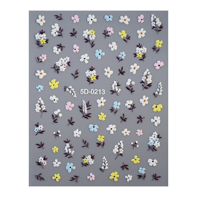 Small Fresh Flower Relief Nail Art Sticker Sweet Daisy Strawberry Flower Three-Dimensional Nail Decorative Sticker