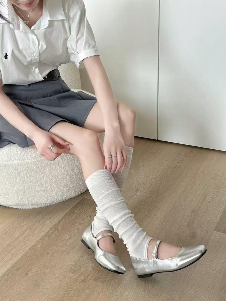 Ballet-Style Over-the-Knee Thin Summer Socks for Women - Solid Color, Calf-Slimming, Double-Needle Scrunch Design