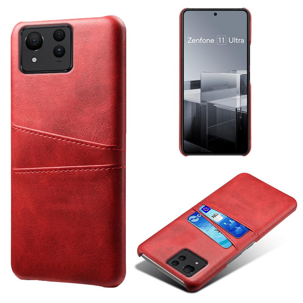 For Asus Zenfone 11 Ultra 5G Case Leather Coated PC Phone Cover with 2 Card Slots