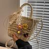 Handmade Woven Bag Women's New Trendy Straw Woven Beach Bag Women Ins Japanese Girl One Shoulder Handbag Women