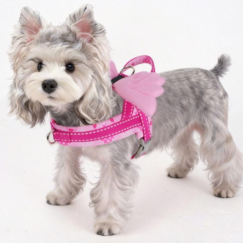 Dog Chest Wrap with Angel Wing for Routine Wear, Printed Web Lines, Side Clip and Back Link Point for Daily Walking Use