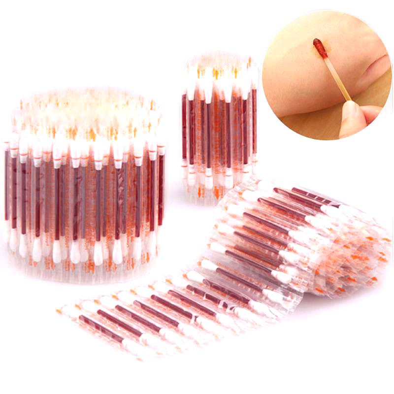 Buy 100PC Disposable Medical Iodine Cotton Stick Swab Disinfected Emergency Tools at affordable