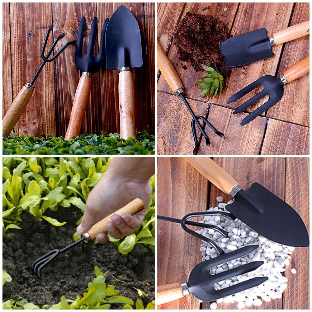3PCS/Set Wooden Handle Mini Gardening Potted Tool Gardening Shovel Rake Fork Set for Houseplants Potted Plants