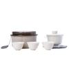 Light luxury tea table, outdoor kung fu travel tea set plant gray fast guest gaiwan three cups business commemorative souvenir