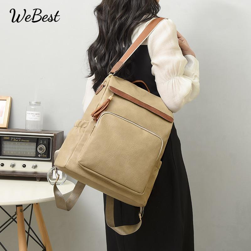 Soft Leather Backpack Vintage Texture Women Casual Backpack Large Capacity Multi-Compartment Women Backpack
