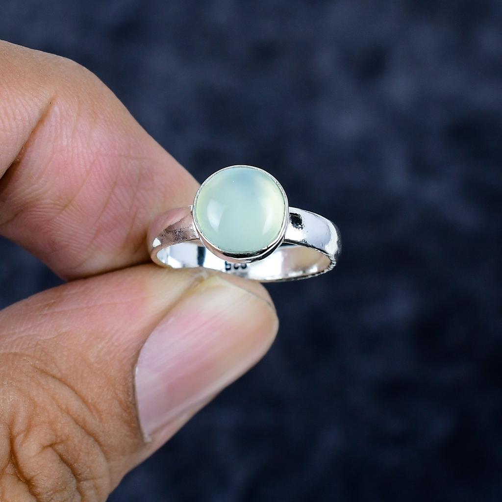 Aqua Chalcedony Gemstone Handmade 925 Sterling Silver Jewelry Ring Size 6 MM-3441