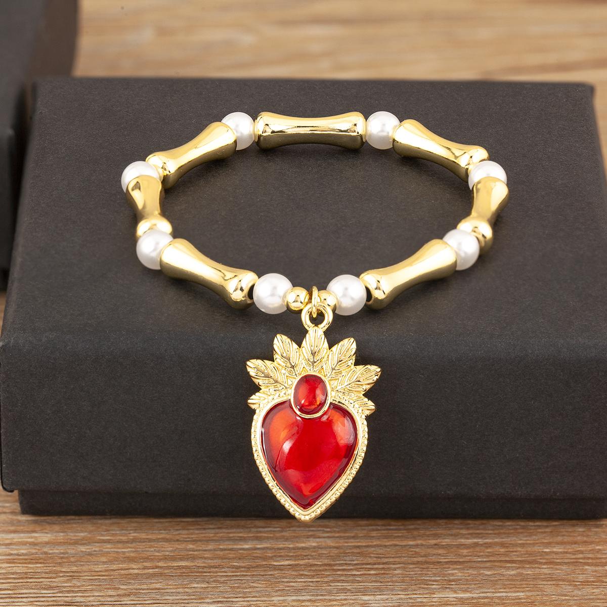 

Nidin Fashion Female Apple/Sacred Heart Charm Bracelet 5 Styles Choice Women s Copper Pearl Beads Bangle Jewelry Delicate Gifts