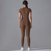 Womens High-Elastic Zipper Front Tight Fit Long Sleeve Jumpsuit Yoga Running Gym Workout