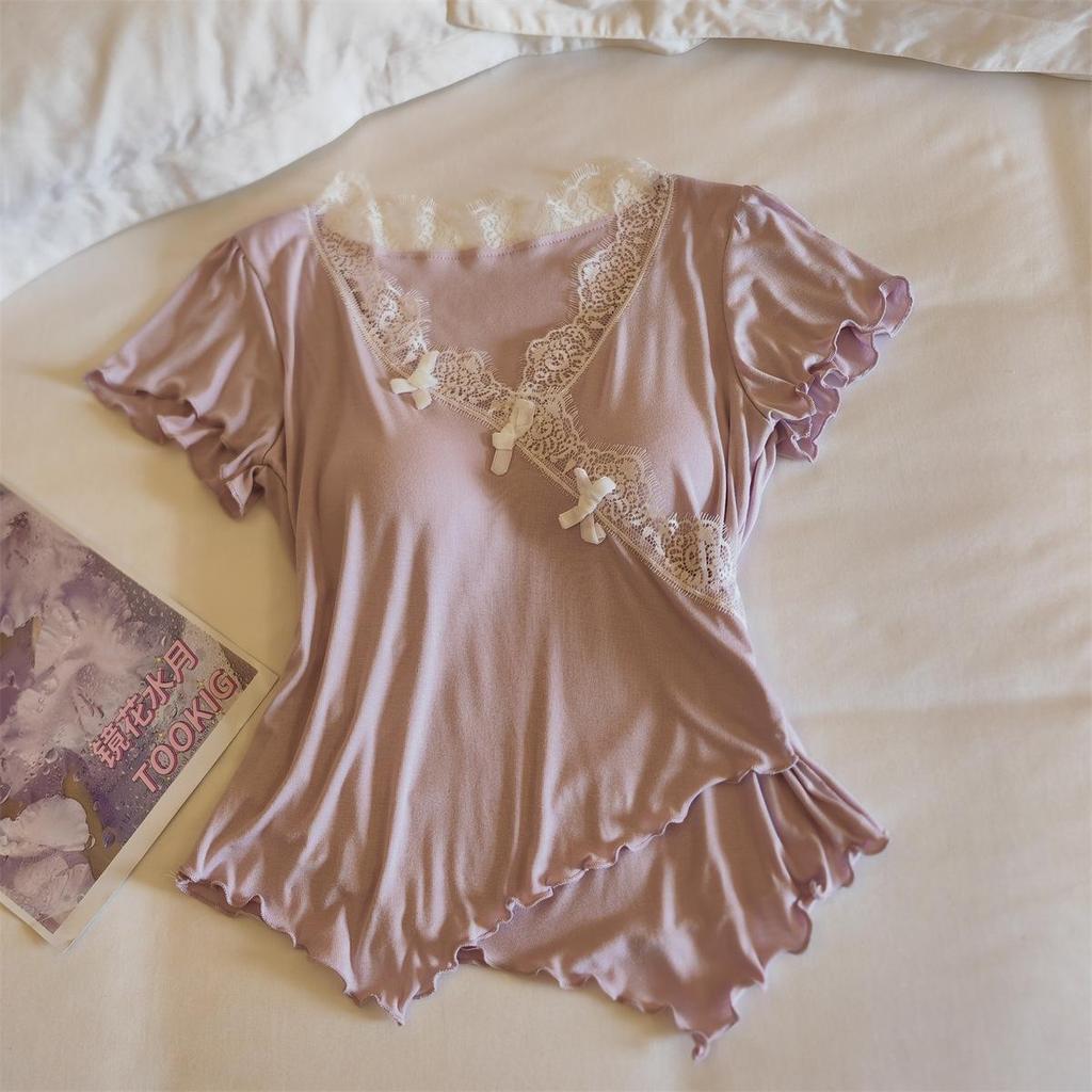 Women's Modal Pajama Set: Short-Sleeved with Built-in Bra, Includes Shorts and Long Pants for Spring/Summer
