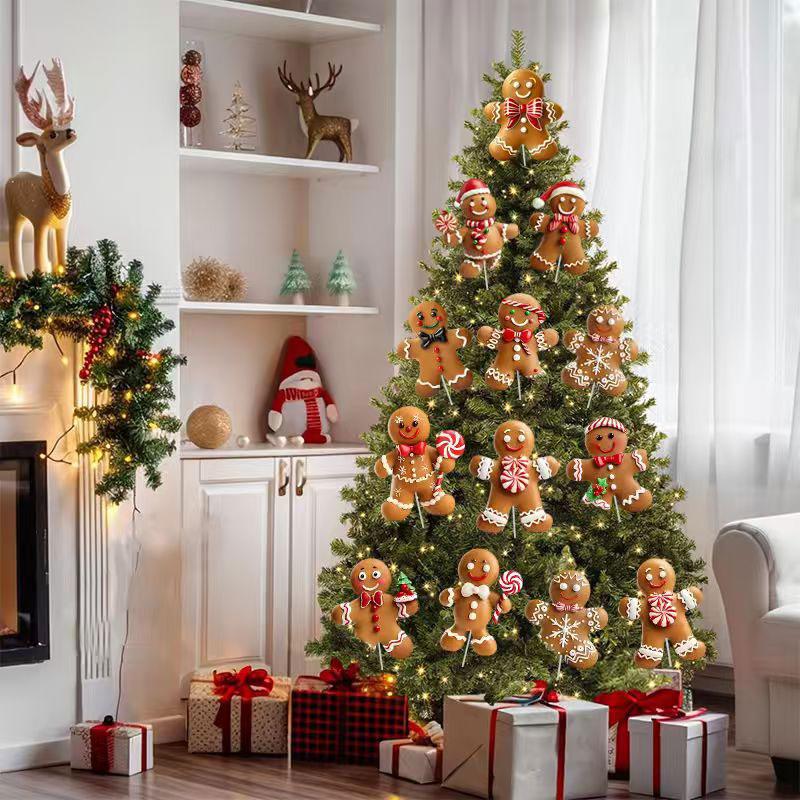 12‑Pack Gingerbread Man Christmas Tree Ornaments, Cute Xmas Hanging Decorations for Tree Topper, Home School Office Garden Patio