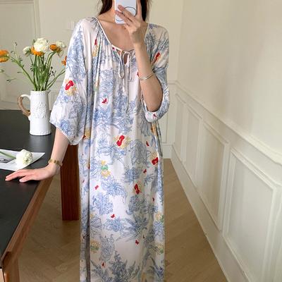 Womens Nightgowns Cotton Silk Nightwear Summer Dress Loose Sleepshirt Plus Size Pajamas Comfortable Lounge Wear